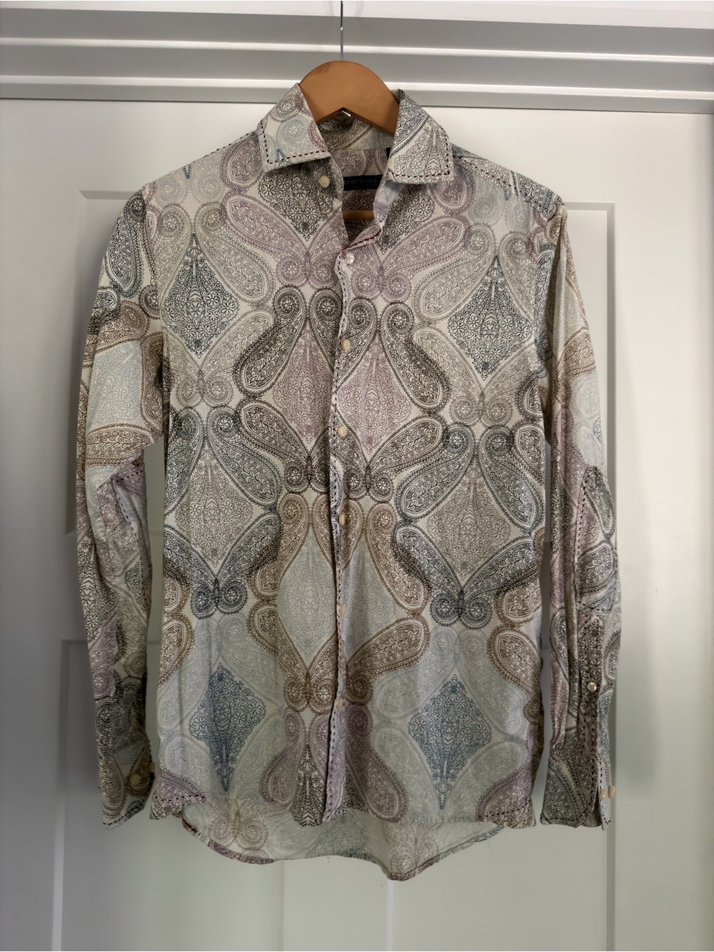 Kenneth Cole New York Mens Paisley Damask Cotton Button Down Shirt Patterned S